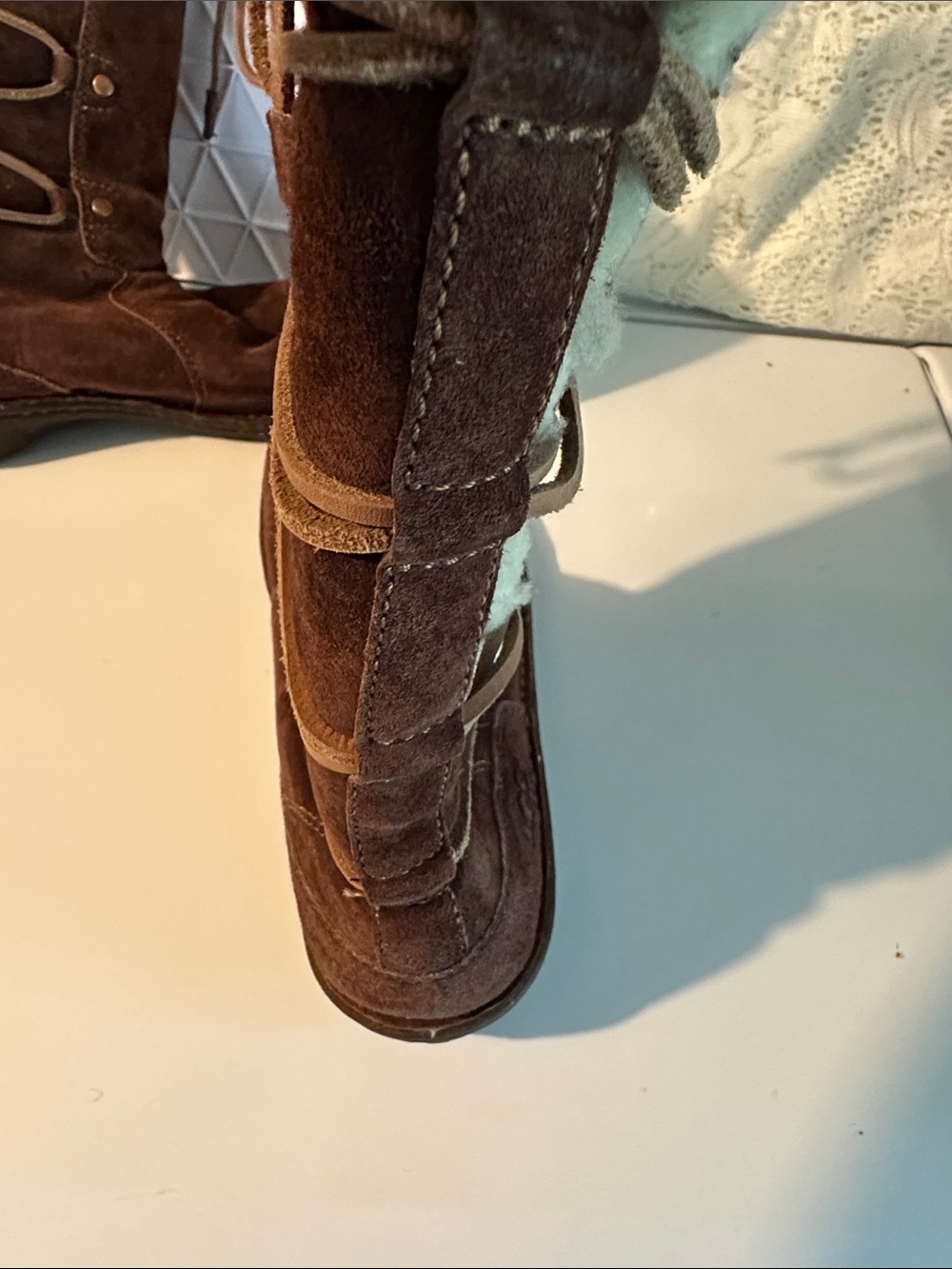 UGG Brown Lace-Up Shearling-Trim Suede Boot - Picture 4 of 7